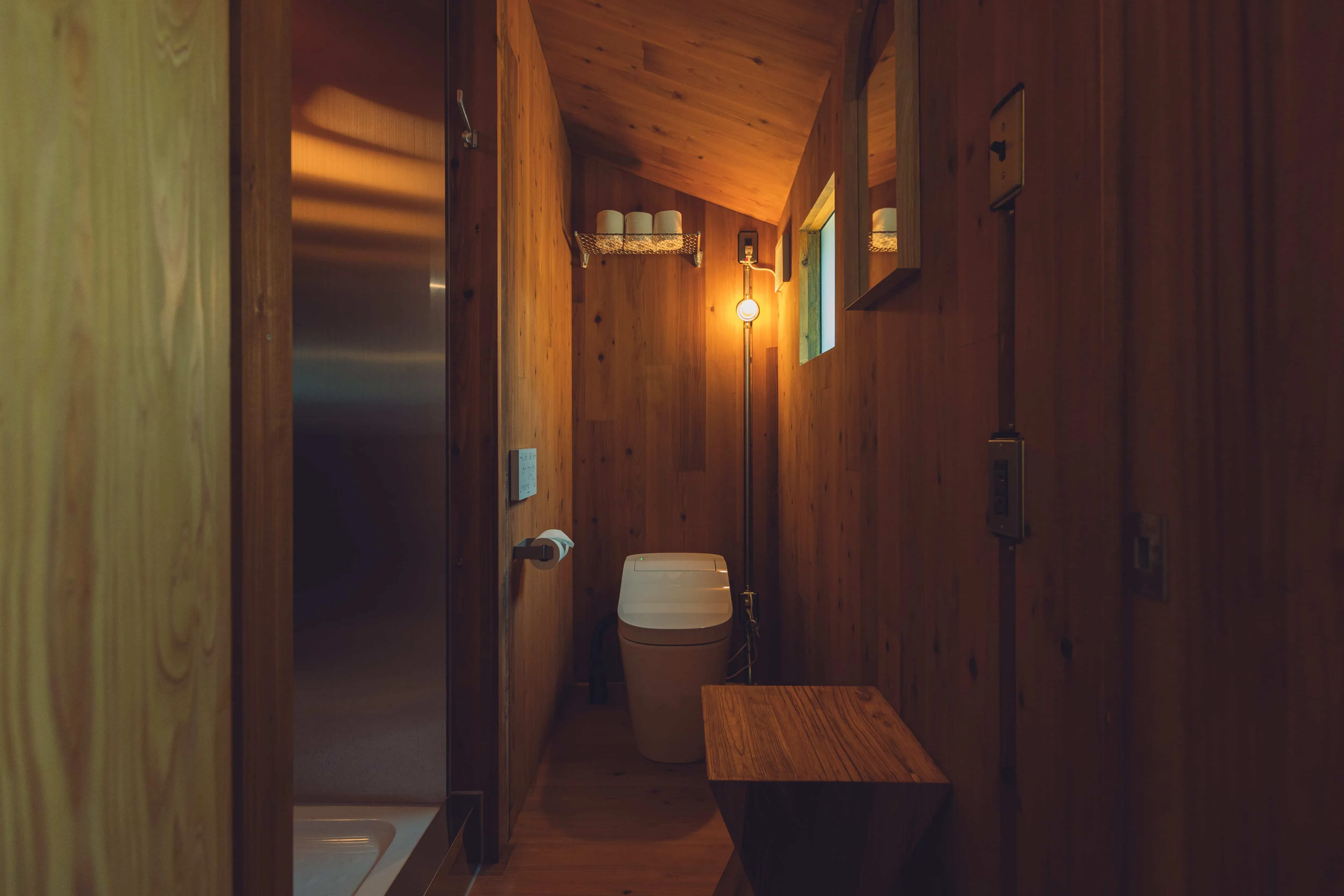 A toilet and shower are also available inside the house.